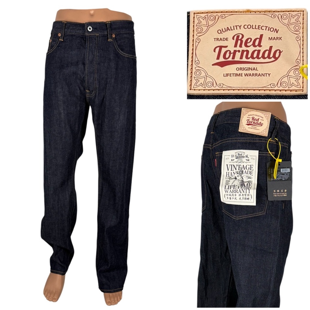 Red Tornado Mens 40 Jeans Straight Hand Made Vintage Denim Selvedge Cotton NWT